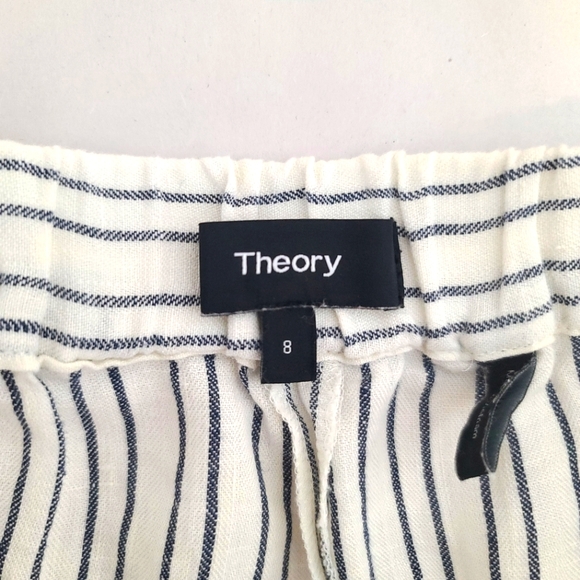 THEORY Thorina 100% Linen Striped Pants Size 8 - Picture 7 of 12